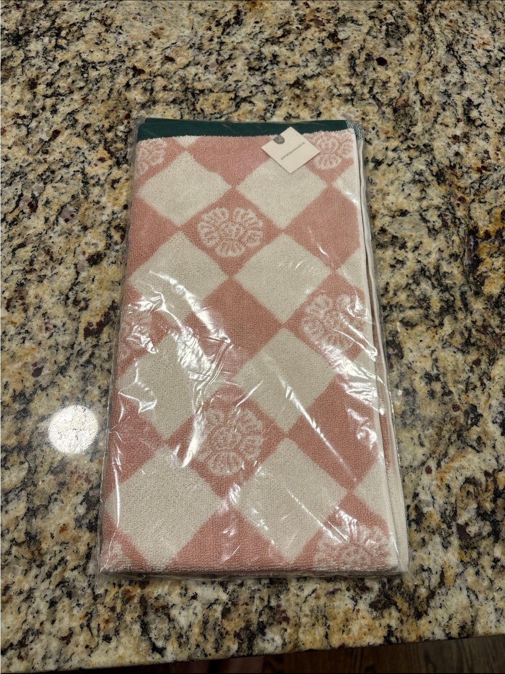 Anthropologie Blush Pink and Cream Diamond Floral Hand Towel
